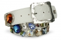 Luxus Gürtel weiß mit bunten Swarovski Kristallen